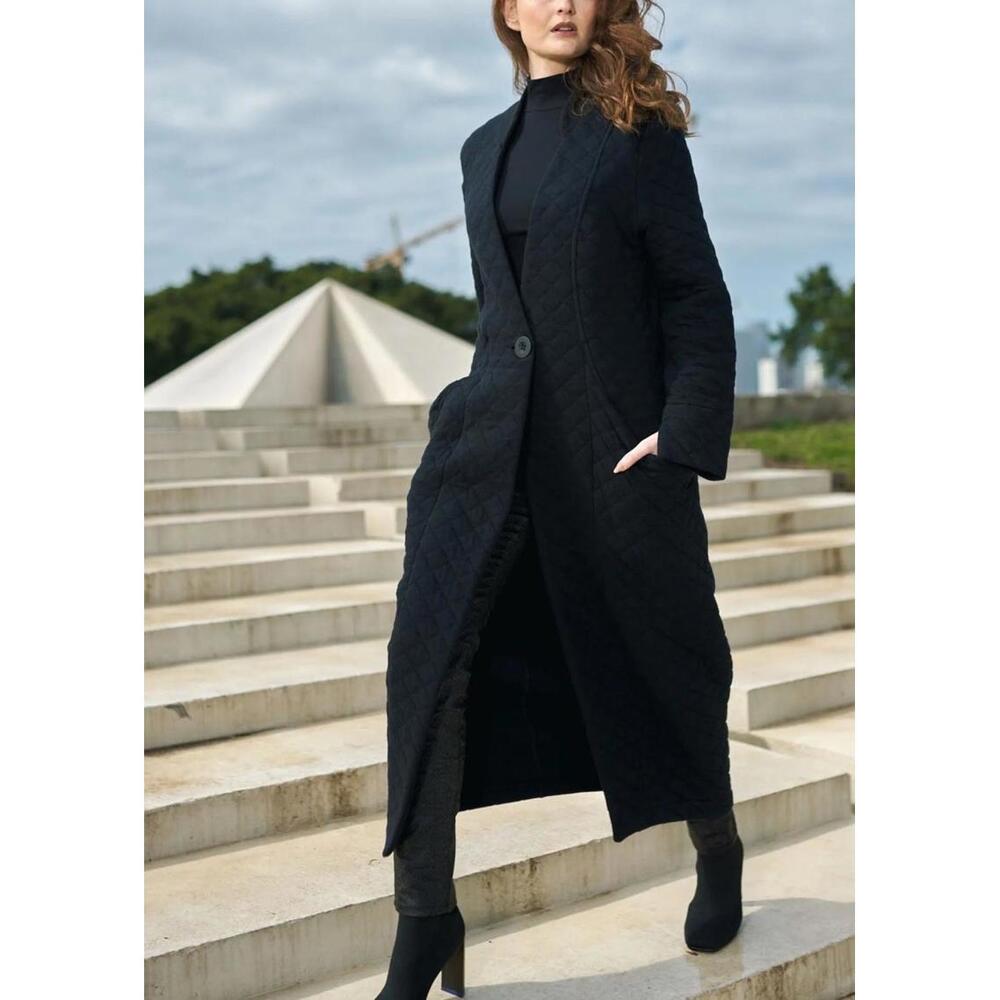 Alembika Urban Esmeralda Quilted Cocoon Coat Black Sz 0 US‎ 4-6 Preppy Lagenlook